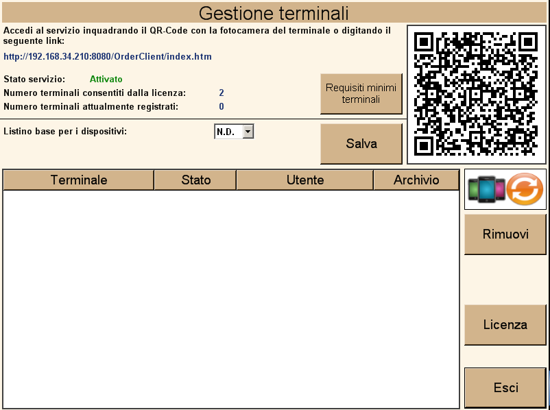 Figura 180: Schermata per la gestione dei terminali Impostando il link riportato all interno della maschera Gestione Terminali sulla barra degli Indirizzi del browser del terminale mobile o