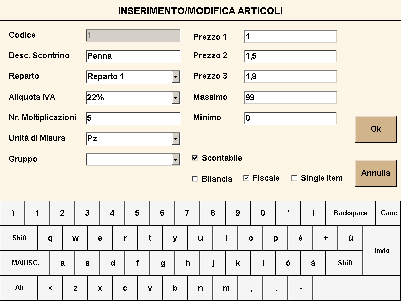 6. Premere il tasto Esci Figura 10: Modifica di un Articolo 7. Premere il tasto Uscita 8. Premere il tasto Uscita 3.2.1.6 Cancellazione PLU Per cancellare un Articolo: 1.