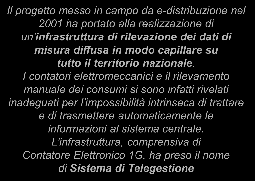 I contatori elettromeccanici e il rilevamento manuale dei consumi si sono infatti rivelati inadeguati per l impossibilità intrinseca di trattare e di trasmettere