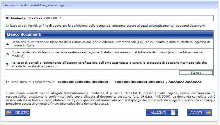 5.2.2.8 Elenco documentazione da allegare In base ai dati acquisiti nelle pagine precedenti, il sistema mostrerà in modo automatico l elenco della documentazione che potrà essere allegata al fine di