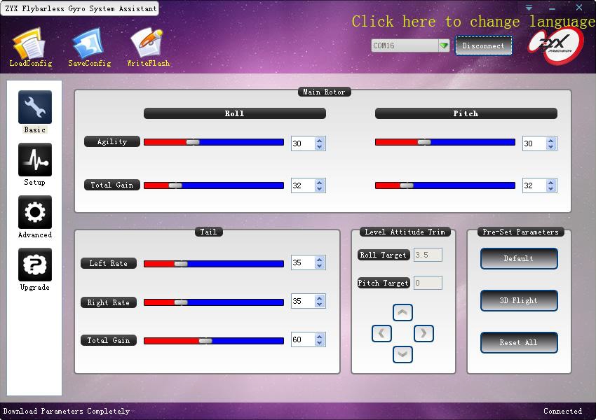 6. Installazione del software e la configurazione PC AVVISO: Se si utilizza ZYX-S2 per la prima volta, è necessario collegare ZYX-S2 al software per PC e installare il vostro elicottero.