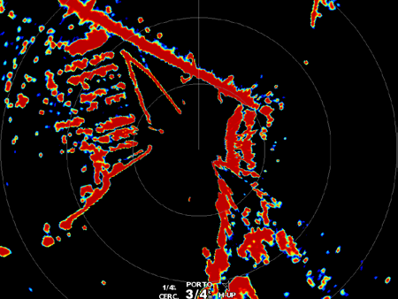 Radar Modalità Porto La modalità Porto è la modalità di funzionamento standard per le acque interne con un radar GMR 604 xhd, 606 xhd, 1204 xhd o 1206 xhd.