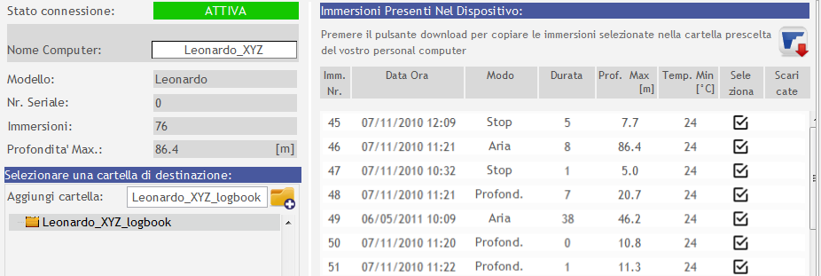 Una volta confermato il nome del computer occorre, definire una cartella di destinazione in cui saranno scaricate le immersioni.