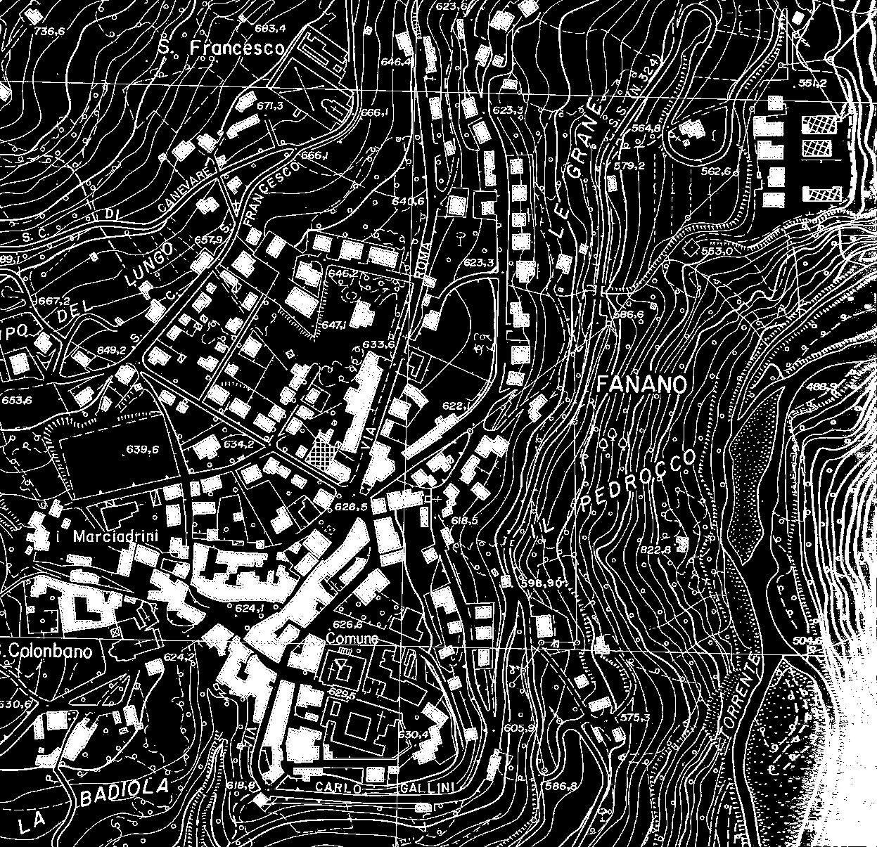 I PIANI A CURVE DI LIVELLO Il piano a curve di livello si presta ad una rapida sintesi, dunque ad una corretta interpretazione della configurazione planimetrica ed altimetrica della zona rilevata.