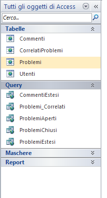 Cambiamenti relativi alla finestra del database Quando si apre un database o se ne crea uno nuovo in Access 2010, i nomi degli oggetti di database vengono visualizzati nel riquadro di spostamento,