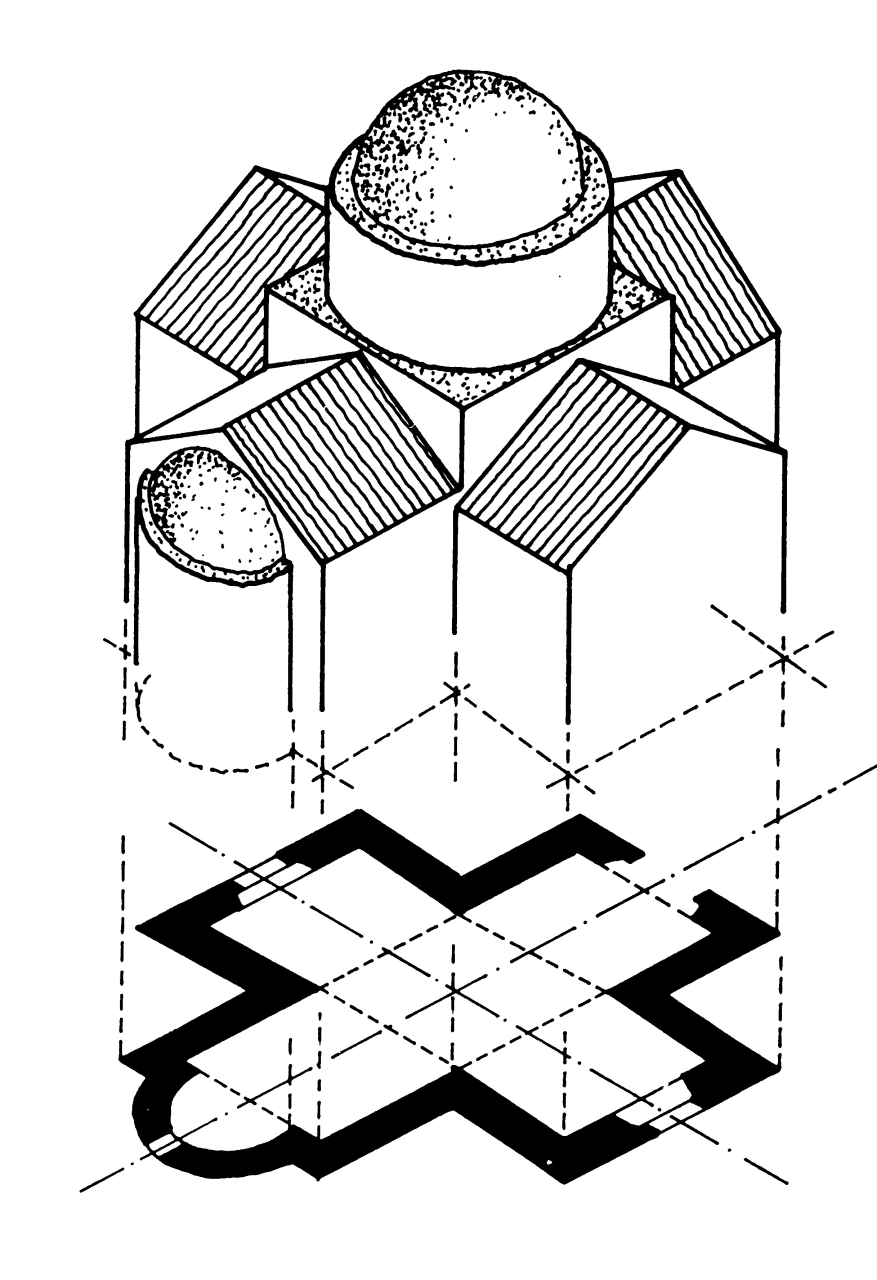 In generale, l'architettura bizantina fece uso soprattutto della tipologia a pianta centrale e le chiese avevano principalmente forma di croce greca ossia una croce con i quattro bracci tutti uguali