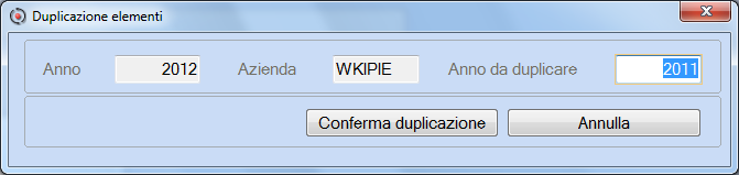 Con l'utilizzo del bottone [Duplicazione elementi] è possibile copiare i dipendenti inseriti negli anni precedenti. Con l'apposita icona è possibile cancellare dipendenti erroneamente inseriti.