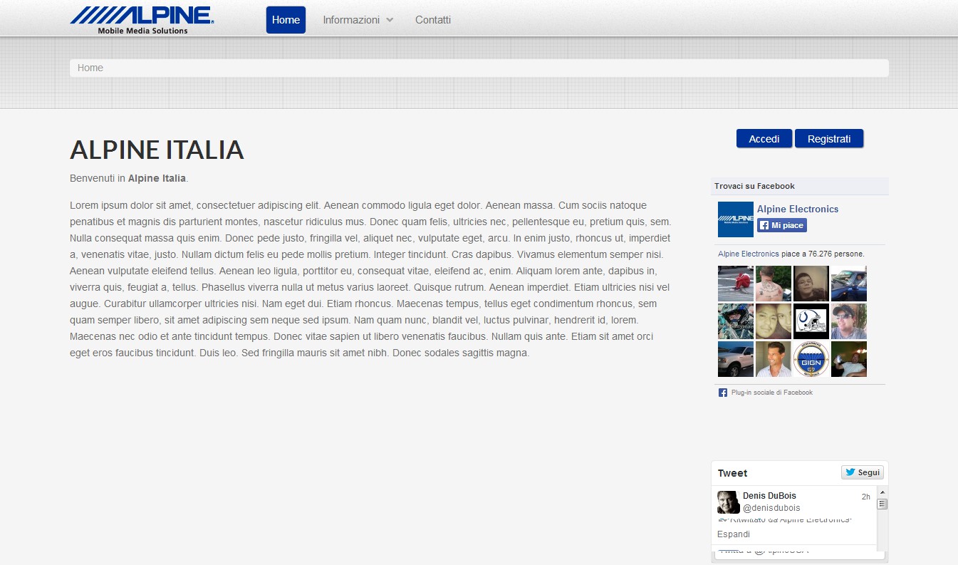 HOME PAGE Figura 1 Home Page Alpine - Nella Figura 1 viene mostrata la Home Page del portale di Profilatura Utenti Alpine di.