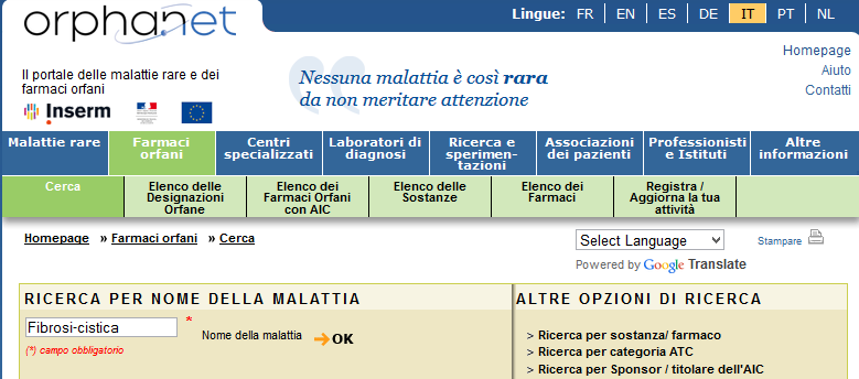 COSA c è in Orphanet per la fibrosi