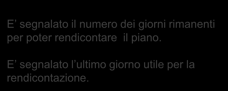 E segnalato il numero dei giorni rimanenti per poter rendicontare il piano.