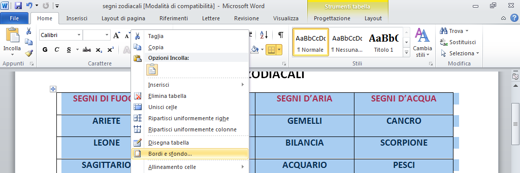 7. Cliccare su una parte bianca della pagina per togliere la selezione. Settimo passaggio: modificare il bordo della tabella 1.