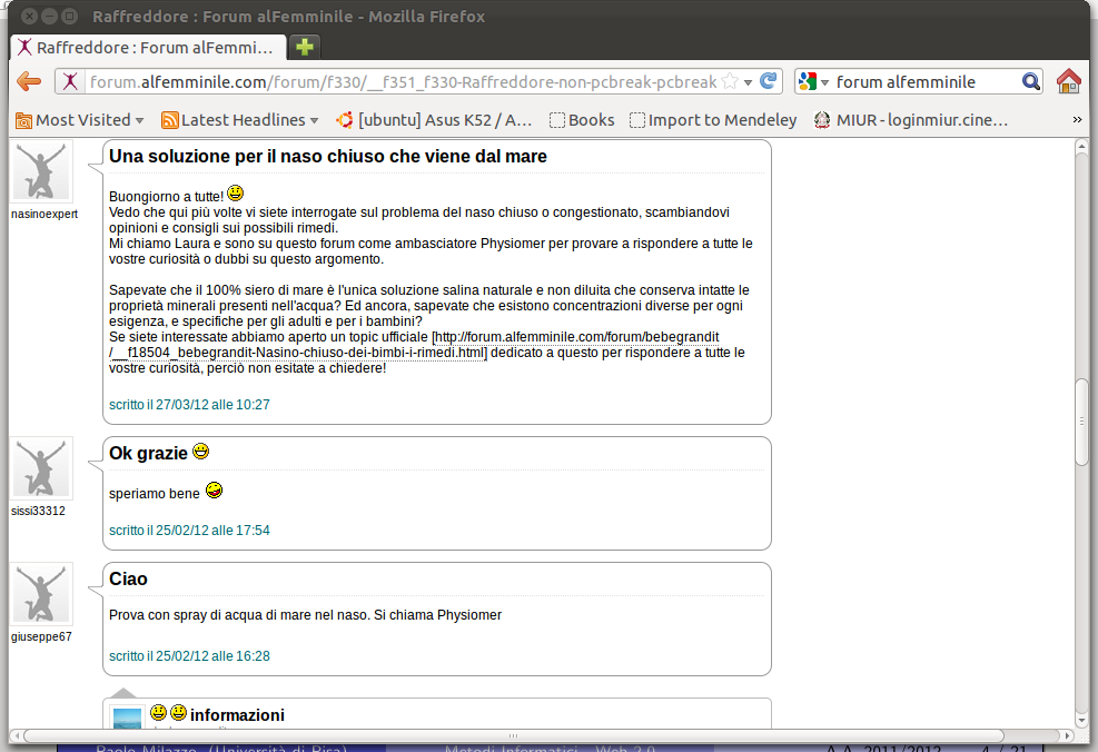 Forum (3) Un esempio di forum (forum.alfemminile.