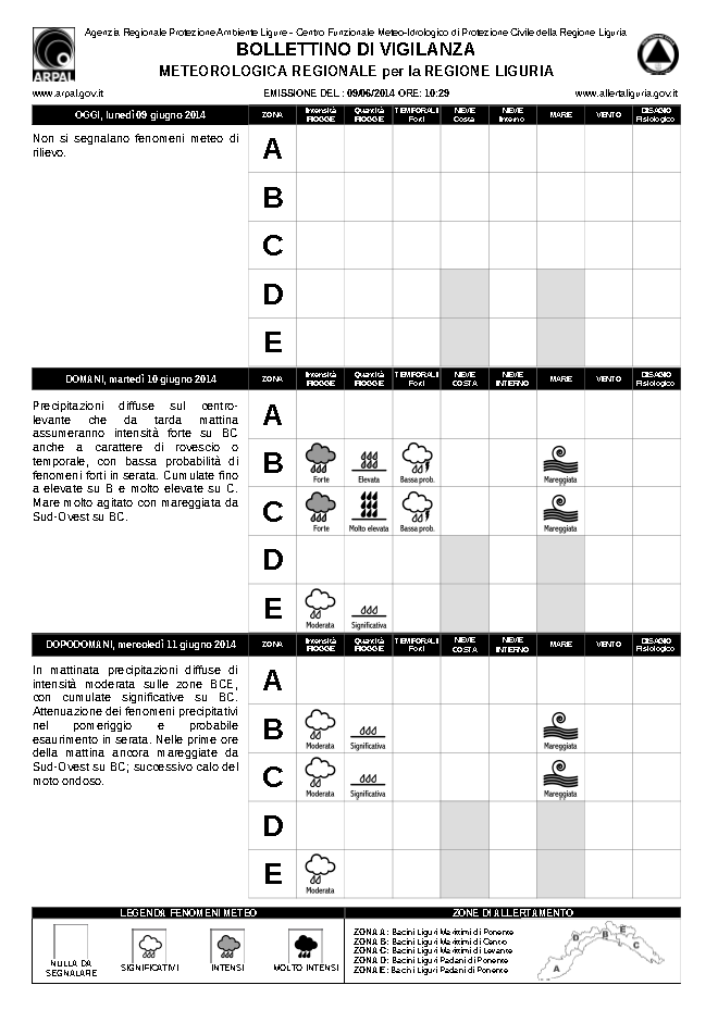 Il Bollettino/Avviso è pubblico, viene pubblicato sul sito web www.allertaliguria.gov.