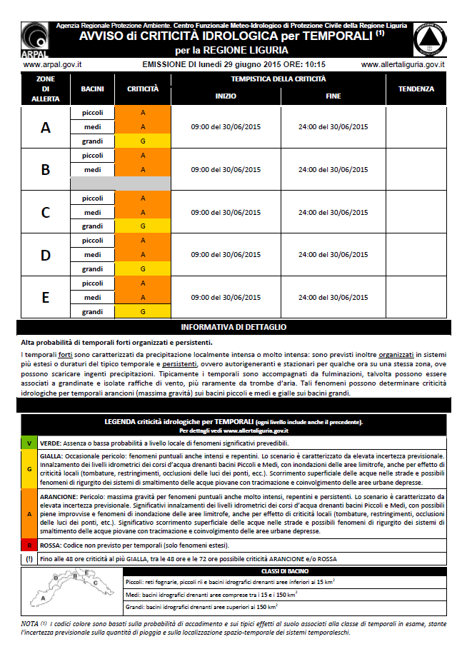 MESSAGGIO DI PREALLERTA IDROGEOLOGICA/IDRAULICA (per piogge diffuse/temporali) Quando sono previste possibili criticità per dopodomani (inizio previsto a più di 48 ore dalle 0:00 del giorno di