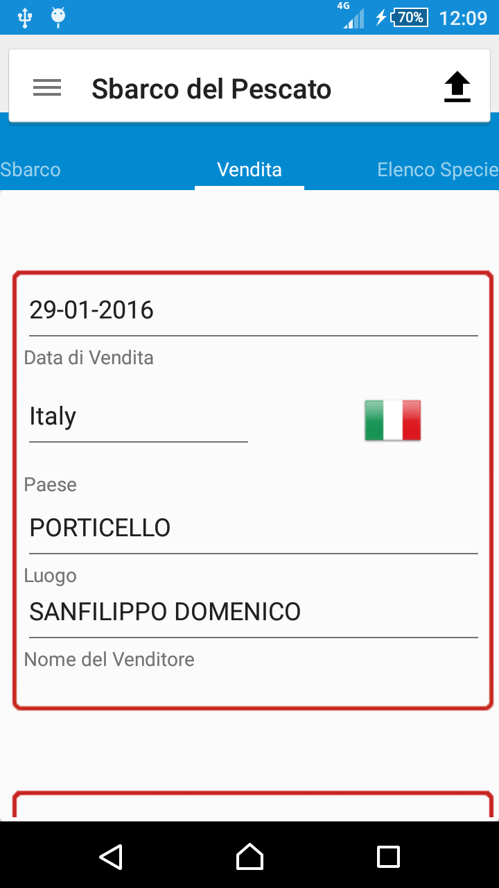 3.5.3 Dati vendita e contratto o fattura Una volta compilati dati del prodotto si passa ai dati de vendita che sono composti da 4 campi: Data di vendita => della data di sbarco (volutamente abbiamo