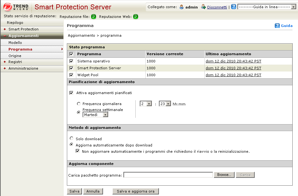 Gestione dei client OfficeScan e degli Smart Protection Server Non aggiornare automaticamente i programmi che richiedono il riavvio o la reinizializzazione: Selezionare per scaricare tutti gli