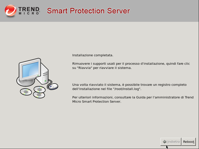 Ambiente per le soluzioni Smart Protection 13. Fare clic sul pulsante Riavvia per riavviare la macchina virtuale.