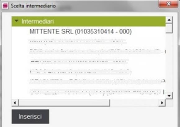 Selezione intermediario Durante la fase di archiviazione viene richiesta la selezione dell anagrafica intermediario.