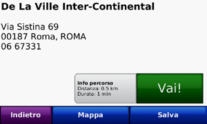 Modalità autoveicolo: Dove si va? Opzioni della pagina Vai! ➊ ➋ ➌ ➍ ➊ ➌ Pagina Vai! Toccare per visualizzare una mappa con indicazione delle svolte per questa posizione.