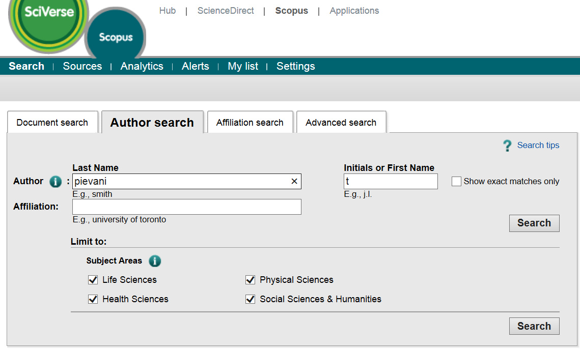 Scopus Altre ricerche In Scopus è possibile cercare documenti per autore o per