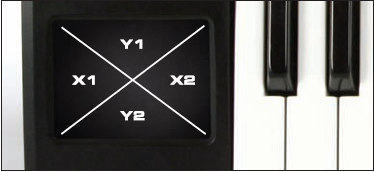 Uso del Touchpad X/Y Il Touchpad permette di trasmettere fino a quattro valori di dati MIDI, due sull asse X (orizzontale) e due sull asse Y (verticale).