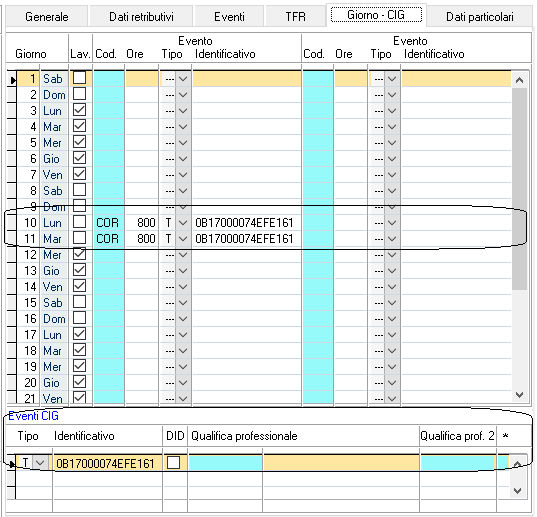 Per eventi CIG intemperie che coprono l intera settimana è necessario intervenire manualmente sulle settimane e