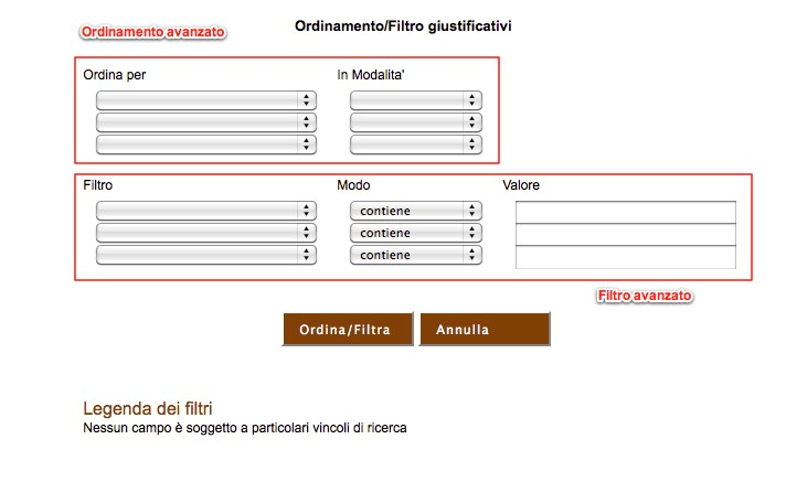 Figura 51: Ordine scelto dall utente Per filtrare gli elementi visualizzati in una tabella premere il pulsante Filtro, comparirà una schermata che