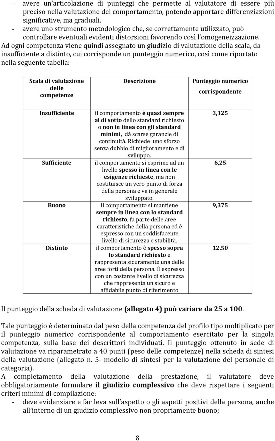 Ad ogni competenza viene quindi assegnato un giudizio di valutazione della scala, da insufficiente a distinto, cui corrisponde un punteggio numerico, così come riportato nella seguente tabella: Scala