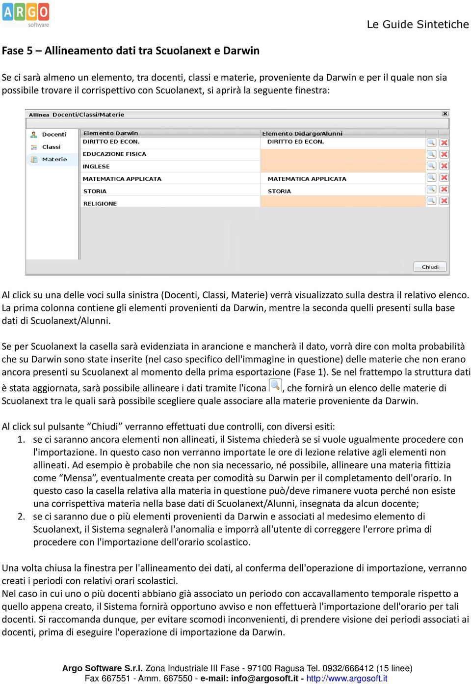 La prima colonna contiene gli elementi provenienti da Darwin, mentre la seconda quelli presenti sulla base dati di Scuolanext/Alunni.