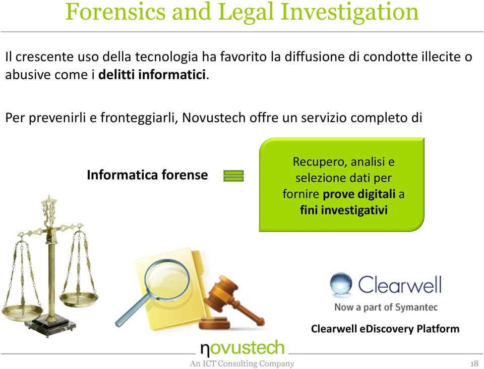 Per prevenirlie fronteggiarli, Novustechoffreun serviziocompletodi Informatica forense