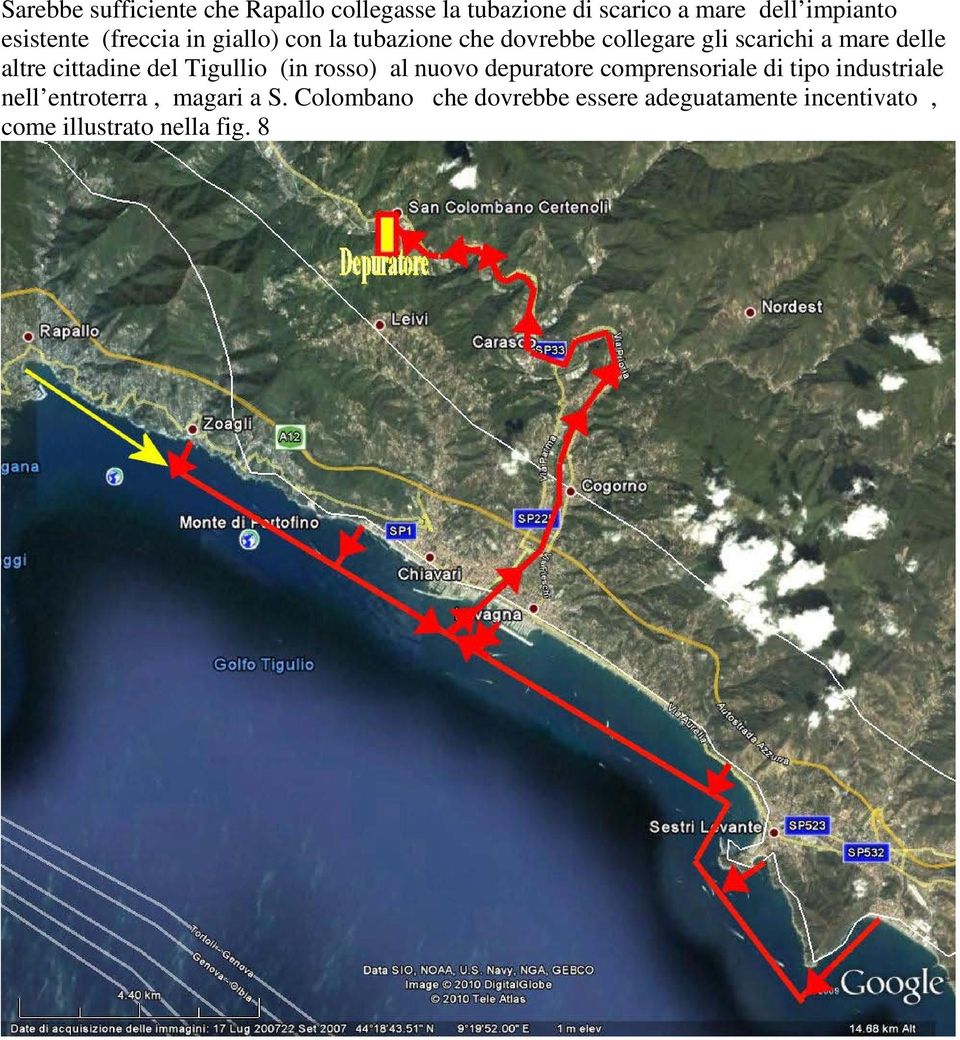 cittadine del Tigullio (in rosso) al nuovo depuratore comprensoriale di tipo industriale nell