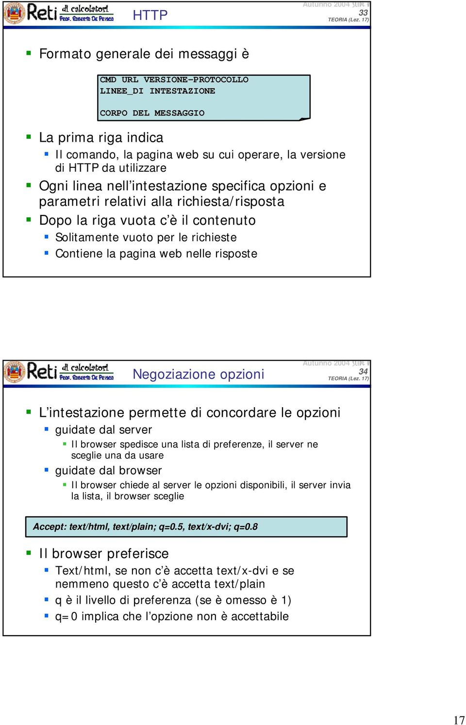 nelle risposte Negoziazione opzioni 34 L intestazione permette di concordare le opzioni guidate dal server Il browser spedisce una lista di preferenze, il server ne sceglie una da usare guidate dal