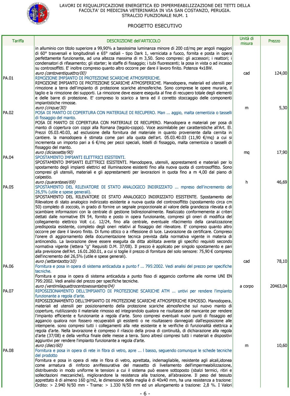 fornita e posta in opera perfettamente funzionante, ad una altezza massima di m 3,50.