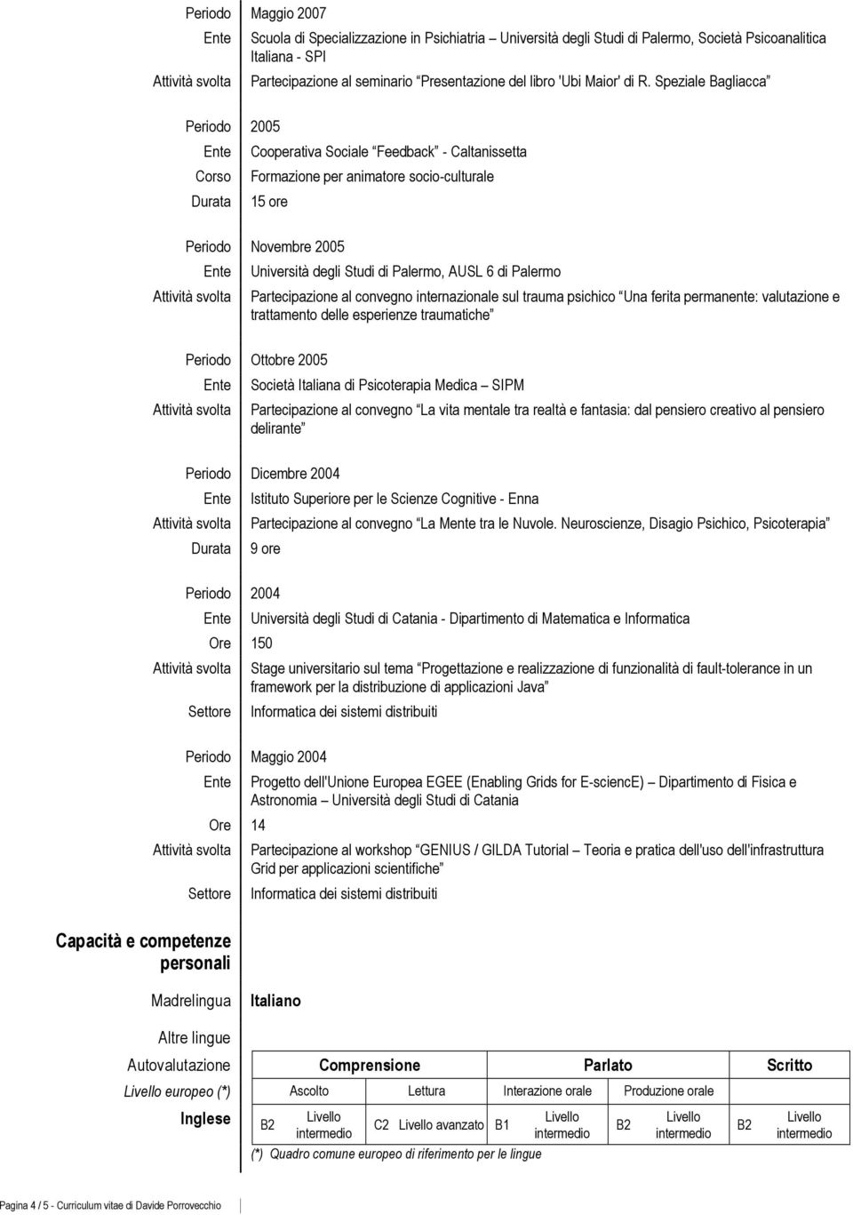 al convegno internazionale sul trauma psichico Una ferita permanente: valutazione e trattamento delle esperienze traumatiche Ottobre 2005 Società Italiana di Psicoterapia Medica SIPM Partecipazione