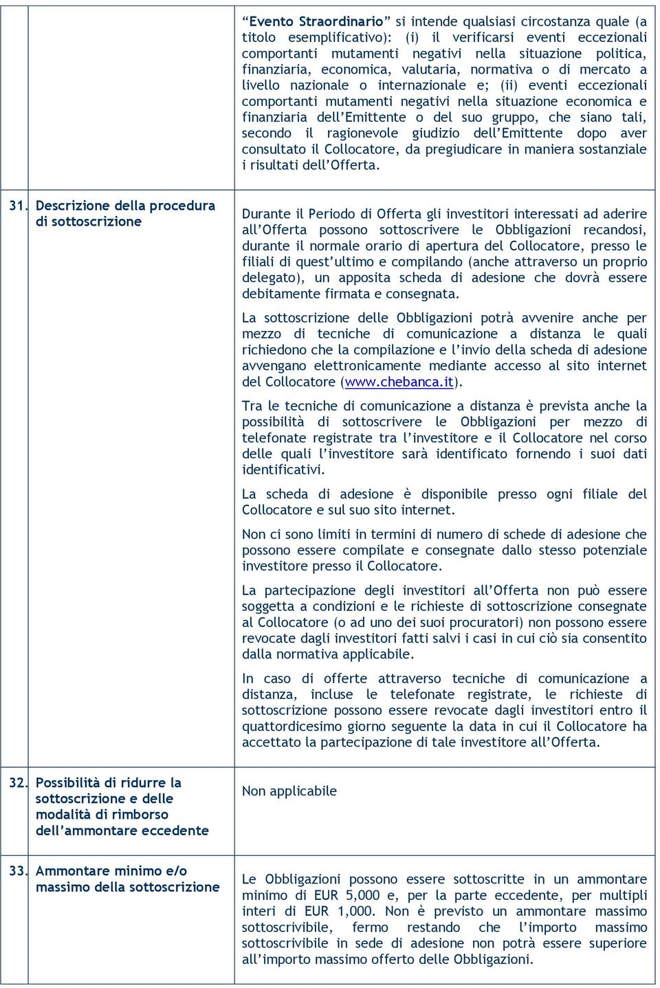 del suo gruppo, che siano tali, secondo il ragionevole giudizio dell Emittente dopo aver consultato il Collocatore, da pregiudicare in maniera sostanziale i risultati dell Offerta. 31.