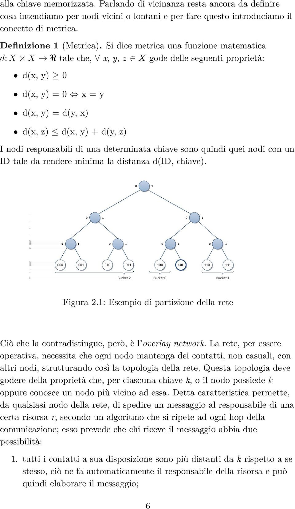 determinata chiave sono quindi quei nodi con un ID tale da rendere minima la distanza d(id, chiave). Figura 2.1: Esempio di partizione della rete Ciò che la contradistingue, però, è l overlay network.