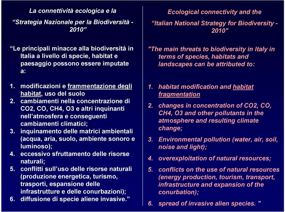cambiamenti nella concentrazione di CO2, CO, CH4, O3 e altri inquinanti nell atmosfera e conseguenti cambiamenti climatici; 3.