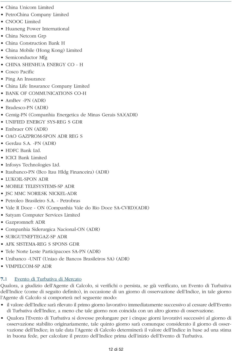 SA)(ADR) UNIFIED ENERGY SYS-REG S GDR Embraer ON (ADR) OAO GAZPROM-SPON ADR REG S Gerdau S.A. -PN (ADR) HDFC Bank Ltd. ICICI Bank Limited Infosys Technologies Ltd.