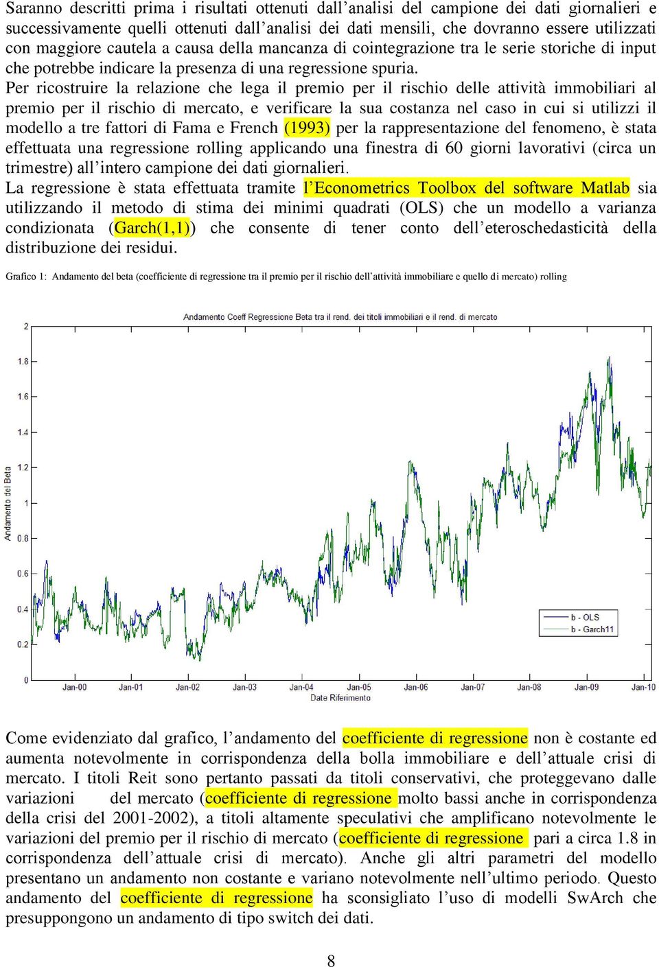 Per ricosruire la relazione che lega il premio per il rischio delle aivià immobiliari al premio per il rischio di mercao, e verificare la sua cosanza nel caso in cui si uilizzi il modello a re faori