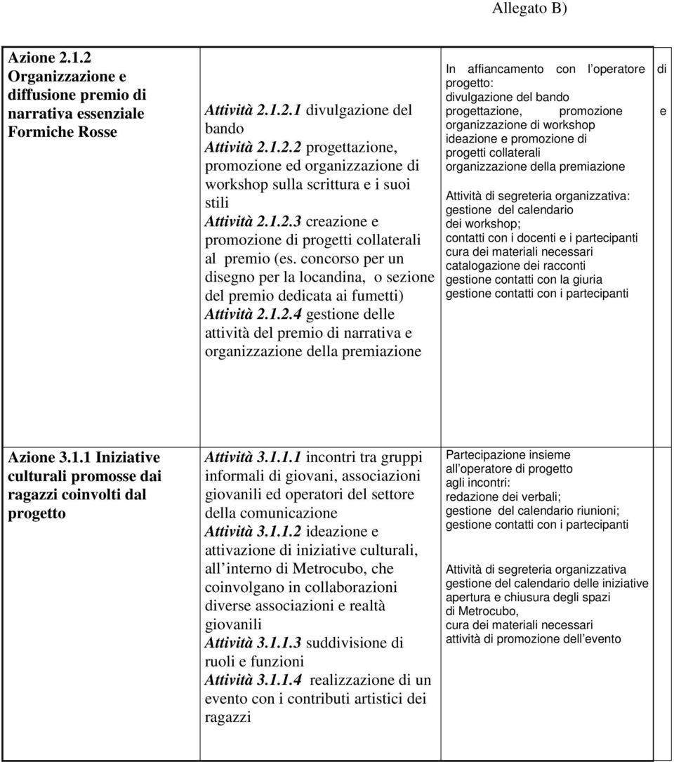 premio di narrativa e organizzazione della premiazione In affiancamento con l operatore di progetto: divulgazione del bando progettazione, promozione e organizzazione di workshop ideazione e