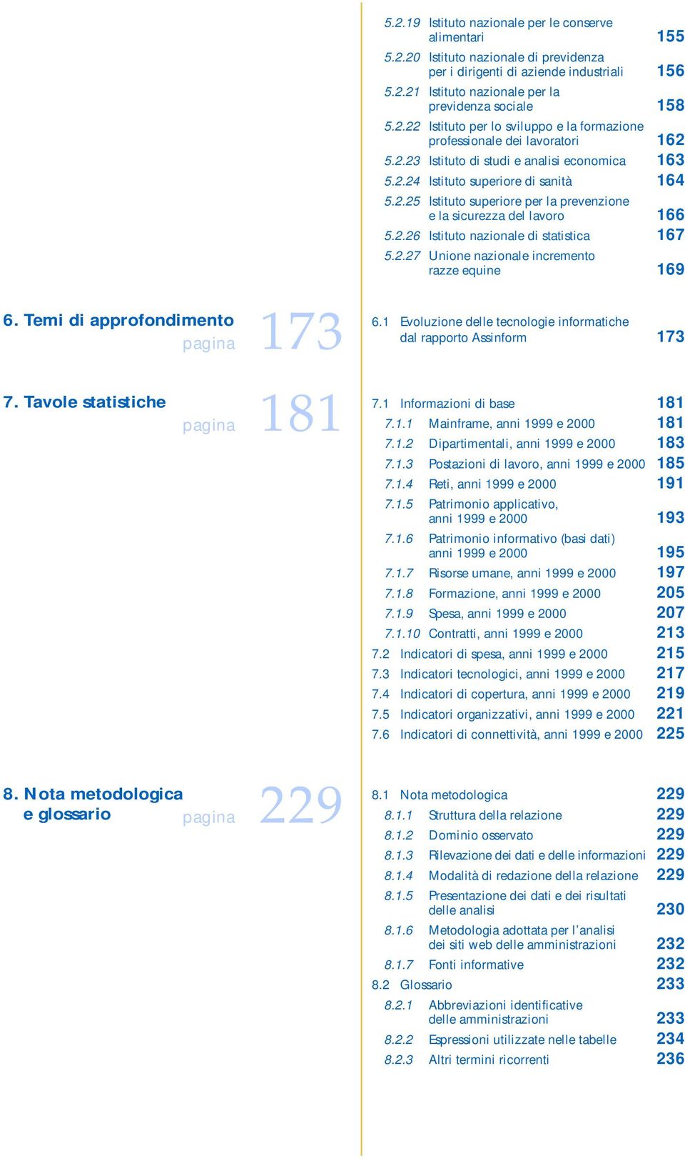 2.27 Unione nazionale incremento razze equine 169 6. Temi di approfondimento 173 pagina 6.1 Evoluzione delle tecnologie informatiche dal rapporto Assinform 173 7. Tavole statistiche pagina 181 7.