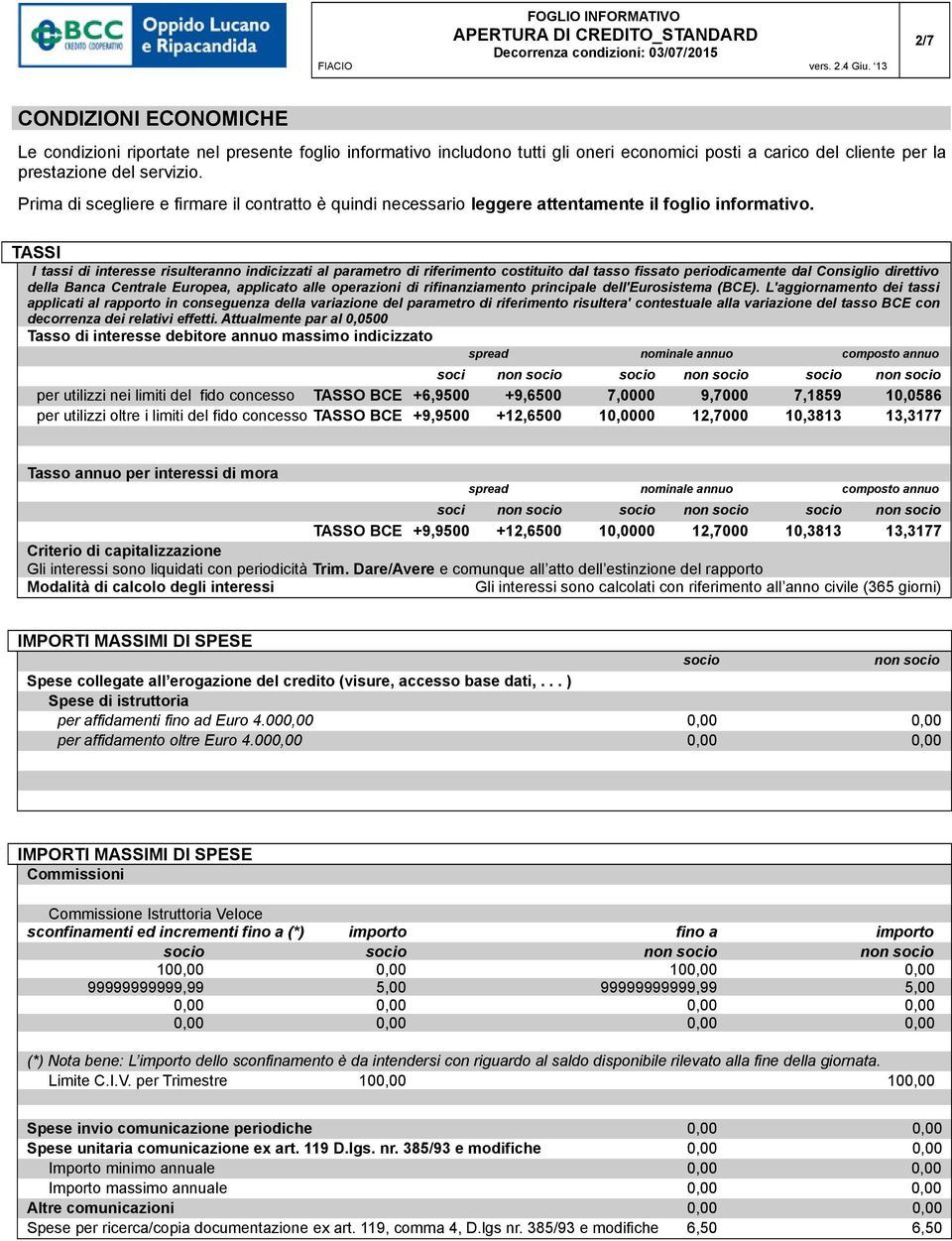 TASSI I tassi di interesse risulteranno indicizzati al parametro di riferimento costituito dal tasso fissato periodicamente dal Consiglio direttivo della Banca Centrale Europea, applicato alle