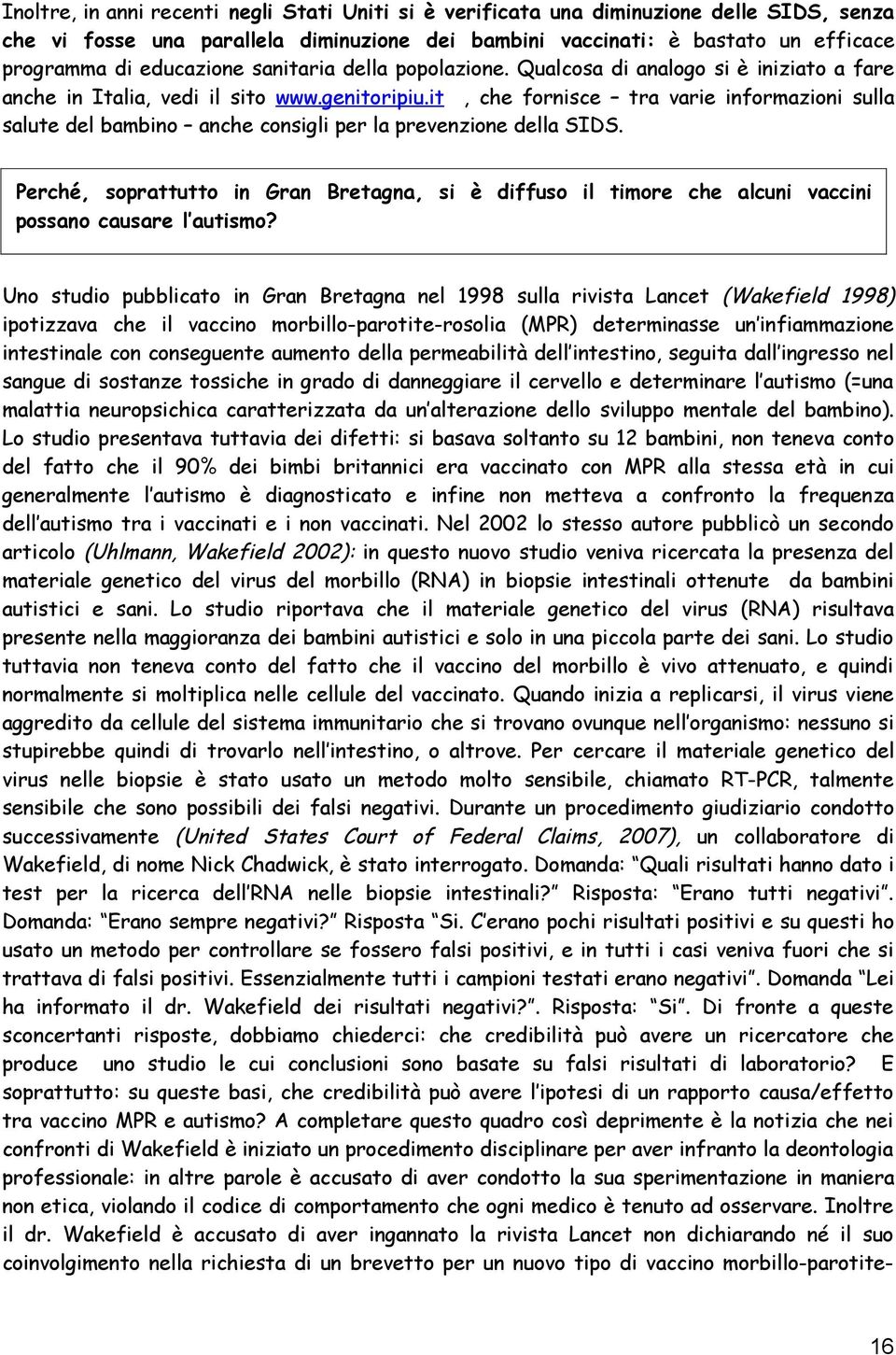 it, che fornisce tra varie informazioni sulla salute del bambino anche consigli per la prevenzione della SIDS.