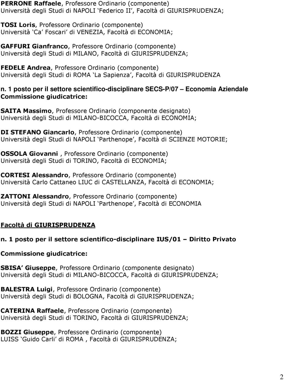 Università degli Studi di ROMA La Sapienza, Facoltà di GIURISPRUDENZA n.