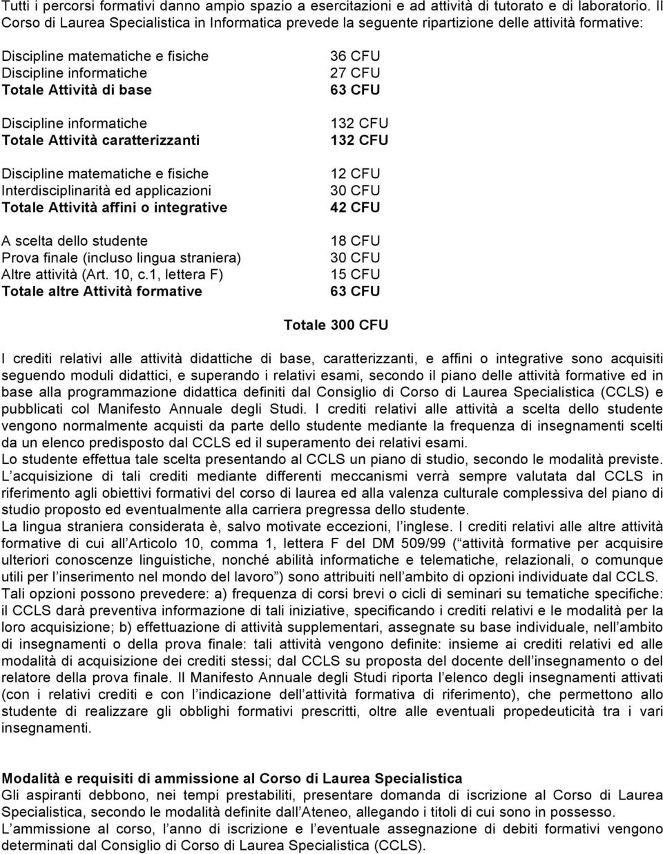 Interdisciplinarità ed applicazioni Totale Attività affini o integrative A scelta dello studente Prova finale (incluso lingua straniera) Altre attività (Art., c.