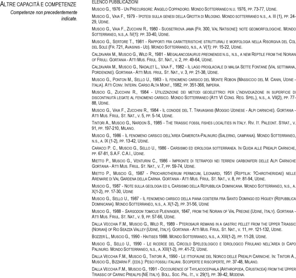 300, VAL NATISONE): NOTE GEOMORFOLOGICHE. MONDO SOTTERRANEO, N.S.,A. IV(1): PP. 33-40, UDINE. MUSCIO G., SERTORE T.