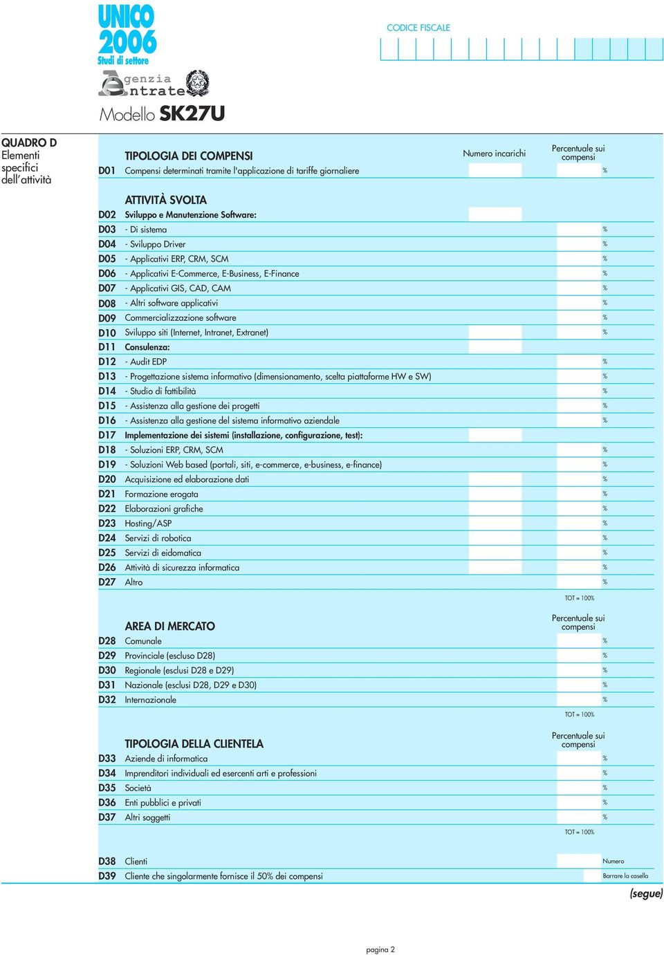 E-Finance D07 - Applicativi GIS, CAD, CAM D08 - Altri software applicativi D09 Commercializzazione software D10 Sviluppo siti (Internet, Intranet, Extranet) D11 Consulenza: D12 - Audit EDP D13 -