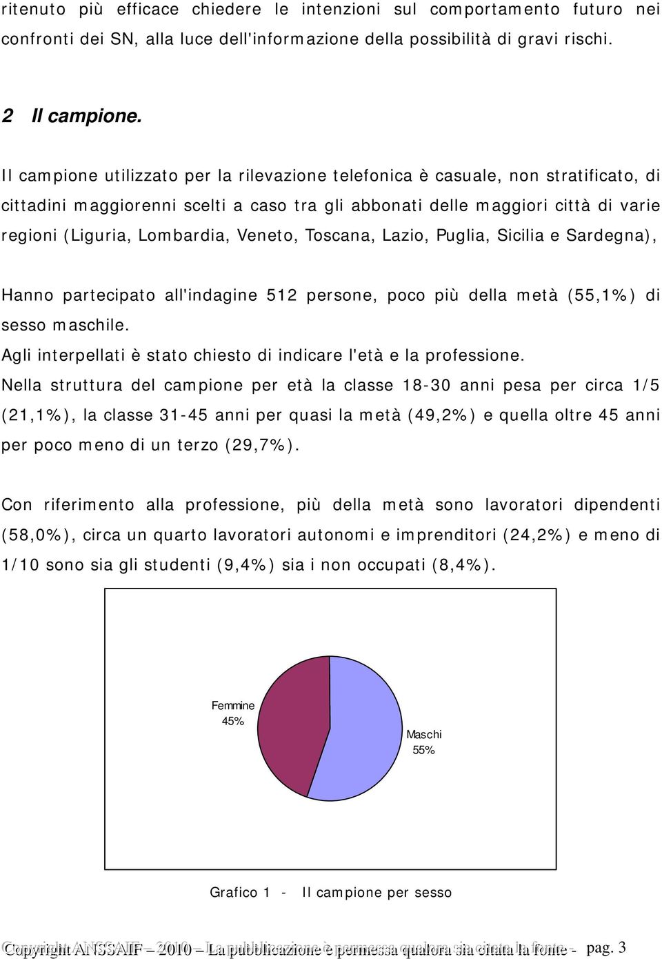 Veneto, Toscana, Lazio, Puglia, Sicilia e Sardegna), Hanno partecipato all'indagine 512 persone, poco più della metà (55,1%) di sesso maschile.