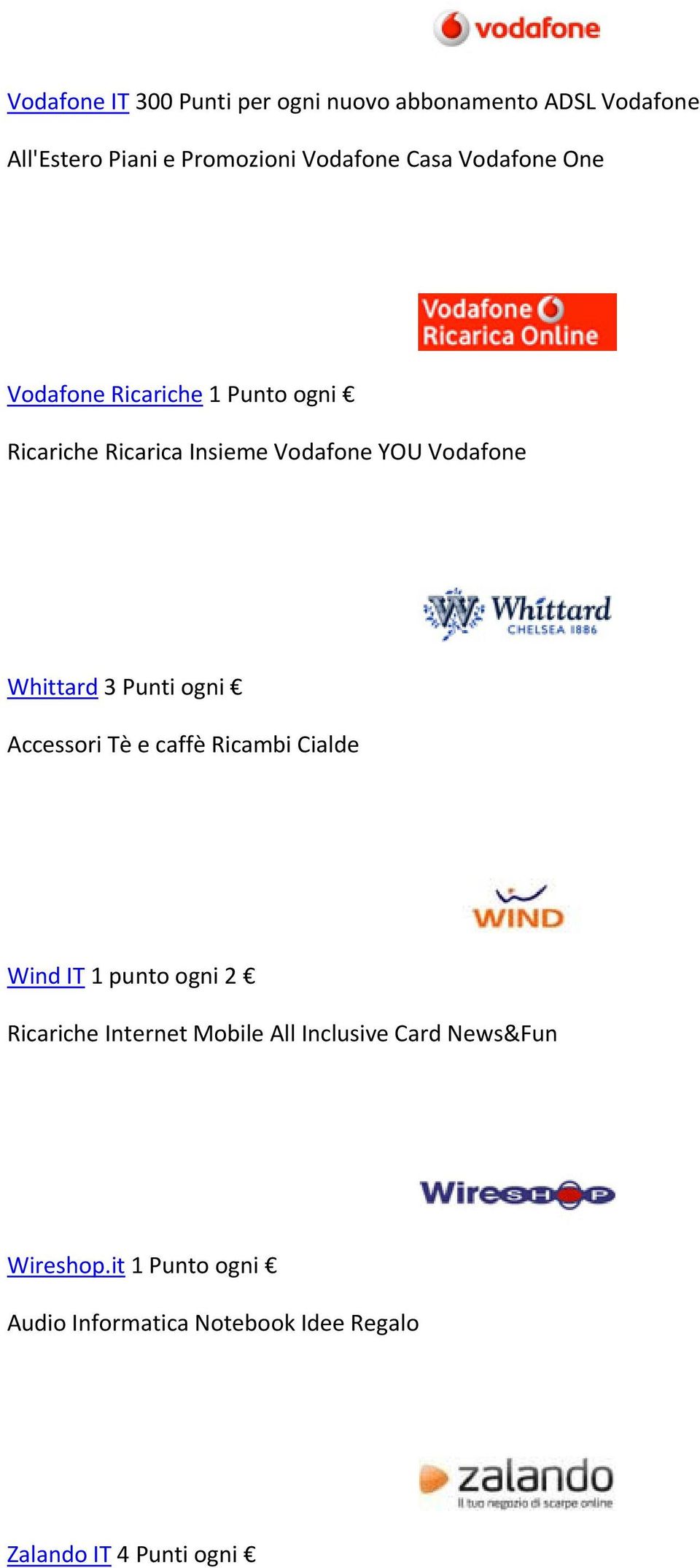 Whittard 3 Punti ogni Accessori Tè e caffè Ricambi Cialde Wind IT 1 punto ogni 2 Ricariche Internet