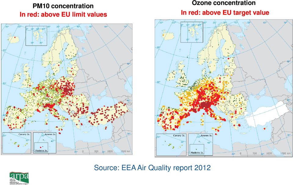 concentration In red: above EU